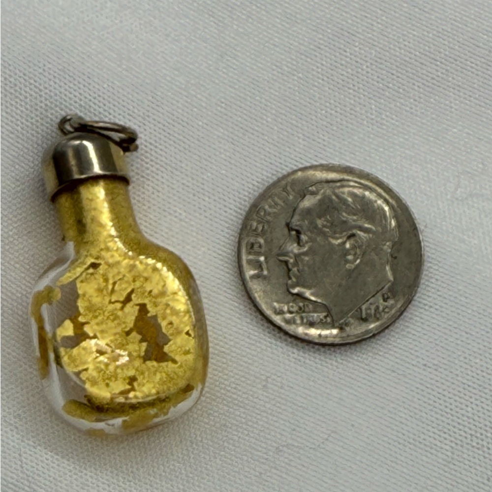Mini Glass Bottle Pendant with‎ Gold Flakes Vintage Charm Gift